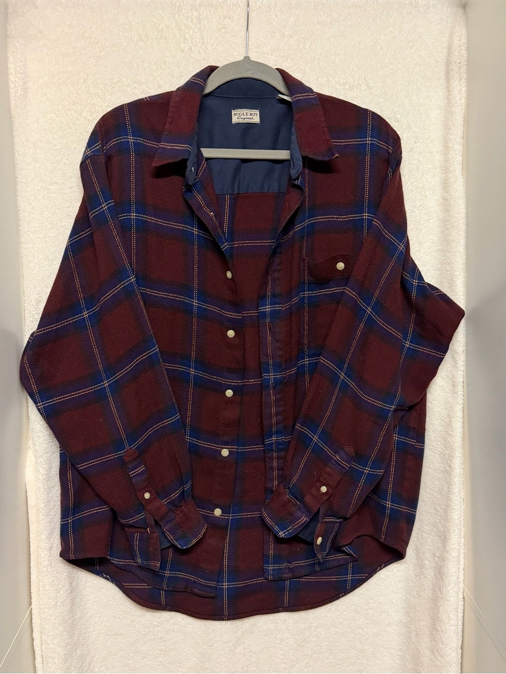 Bugle Boy Maroon Plaid Button-Down Shirt with Blue Windowpane